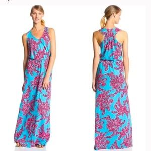 Lilly Pulitzer Mills Pink Blue Rhode Island Reef Racerback Maxi Dress Small